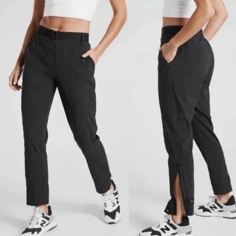 Athleta Black Trekkie Pants With Belted Elastic Waistband